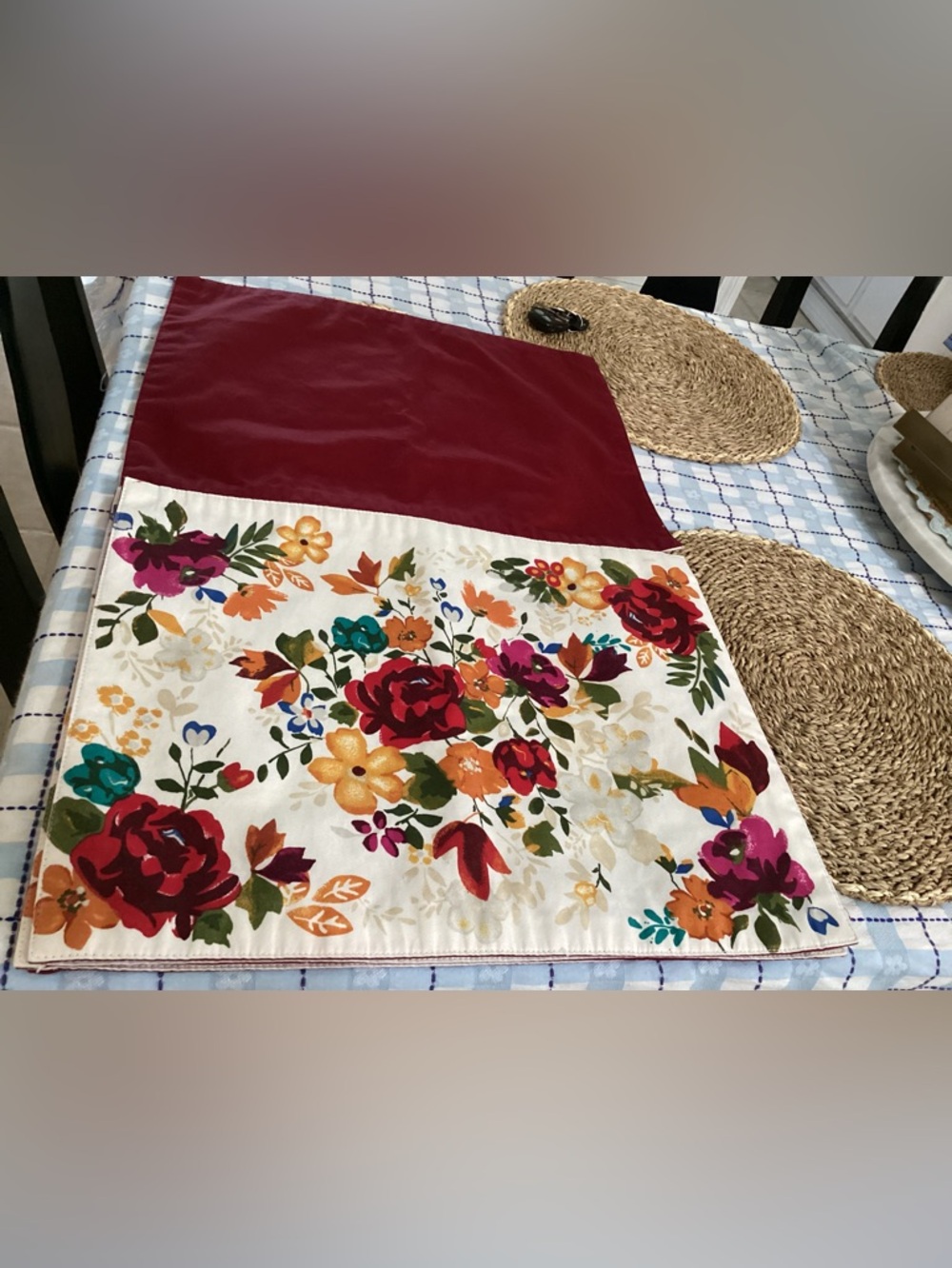 Cream Floral Placemat Set with Red, Orange & Teal Blooms - Picture 3 of 3
